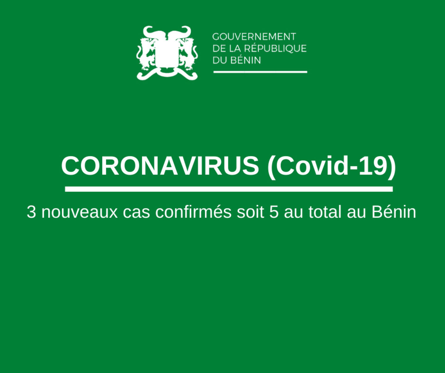 Déclaration de presse du Ministre de la Santé Monsieur Benjamin HOUNKPATIN ce lundi 23 mars 2020 au sujet des trois nouveaux cas d'infection au Coronavirus (Covid-19) au Bénin