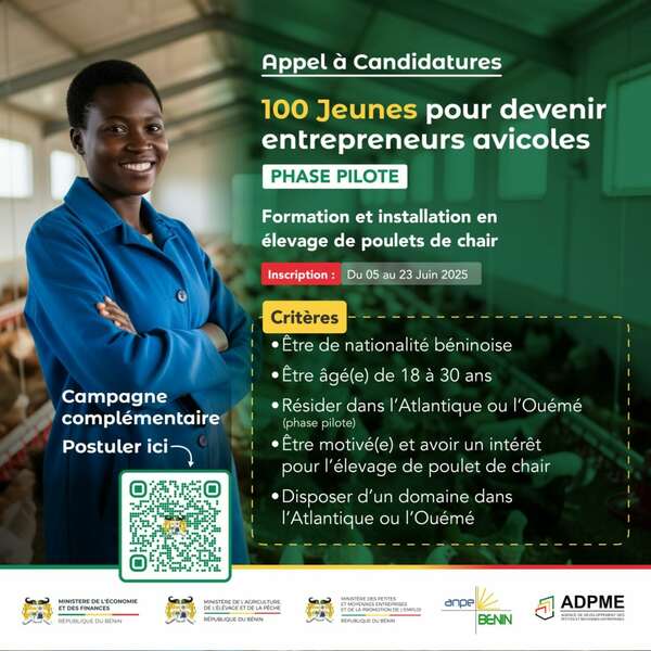 Appel à candidatures pour le recrutement de 100 jeunes entrepreneurs avicoles