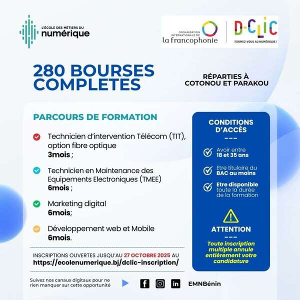 Appel à candidatures aux formations aux métiers du numérique dans le cadre du projet « D-CLIC, formez-vous au numérique avec l’OIF »