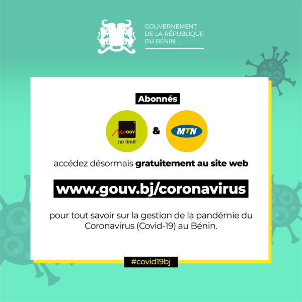 Accès gratuit au site web Covid19 pour les abonnés MOOV Bénin et MTN Bénin