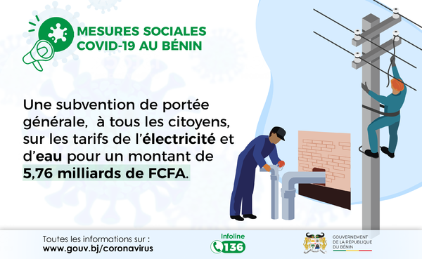 Mesures sociales Covid-19 au Bénin - Subvention Eau et Electricité